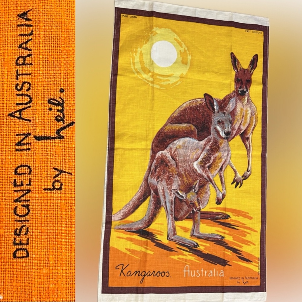 Kangaroos.  Australia. DESIGNED IN AUSTRALIA by Neil. Pure Linen. Fast Colours.
